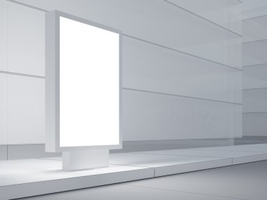 Boş lightbox sokakta. Modern binalar içinde geçmiş. 3D render