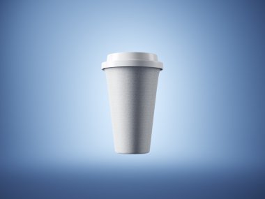 Blank craft coffee cup on the blue background. Front view. 3d rendering