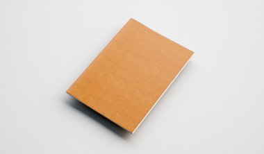 Text book with leather cover on the light background. Golden color. 3d render