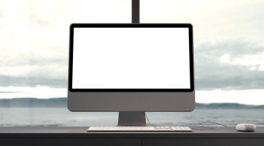 Concept of workspace with generic design computer on the table.