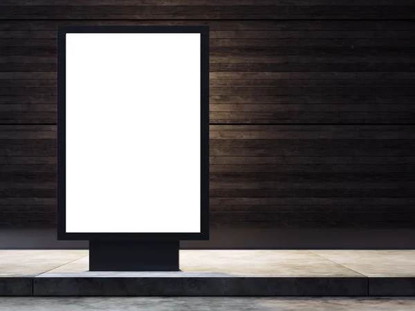 Empty lightbox on the street. Wood wall  background. 3d render — Stock Photo, Image