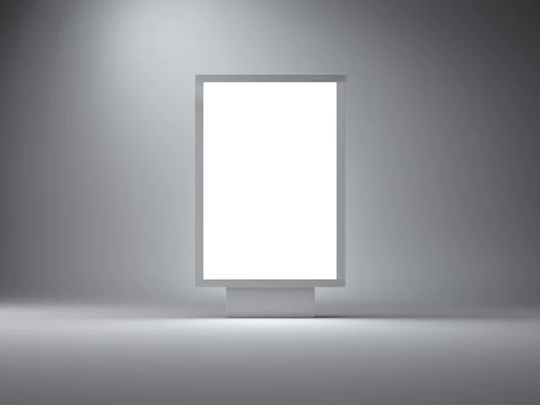 Zilveren lightbox in de lege studio. Grijze muur achtergrond. 3D render — Stockfoto