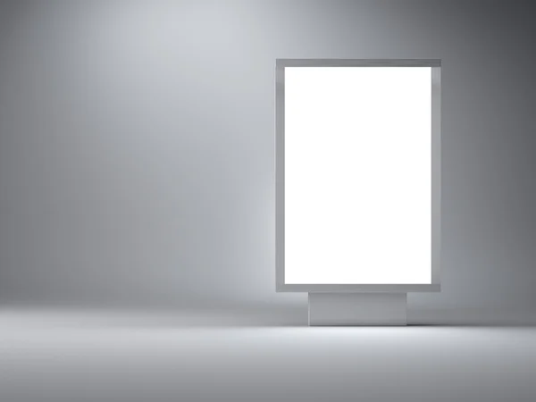 Gümüş lightbox boş stüdyoda. Sağ tarafta. Gri duvar arka plan. 3D render — Stok fotoğraf