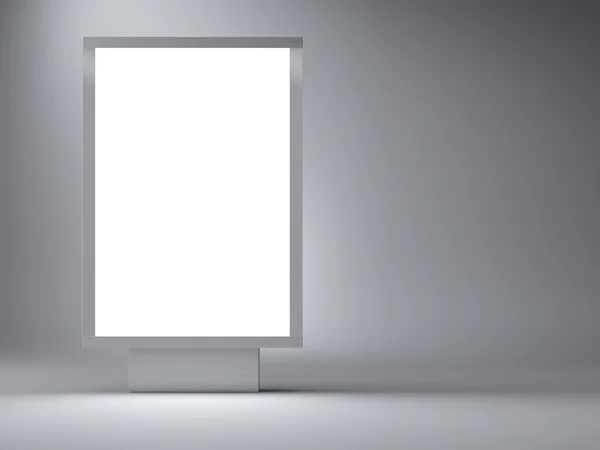 Srebrny lightbox pusty Studio. Po lewej stronie. Ściany szare tło. renderowania 3D — Zdjęcie stockowe