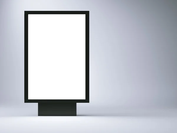 Μαύρο lightbox στο άδειο στούντιο. Αριστερή πλευρά. Κενός τοίχος γκρι φόντο. 3D καθιστούν — Φωτογραφία Αρχείου