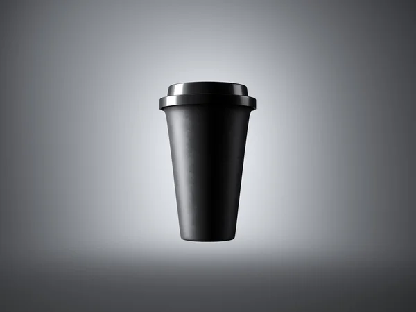 Taza de papel negro sobre fondo gris. renderizado 3d — Foto de Stock