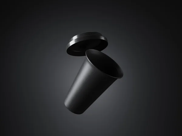 Zwarte koffie cup op de donkere achtergrond. Horizontale. 3D-rendering — Stockfoto