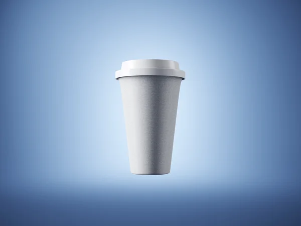 Blank craft coffee cup on the blue background. Front view. 3d rendering — Stok fotoğraf