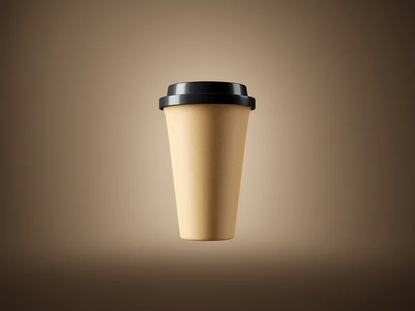 Taza de café en blanco sobre el fondo marrón. Vista frontal. renderizado 3d — Foto de Stock