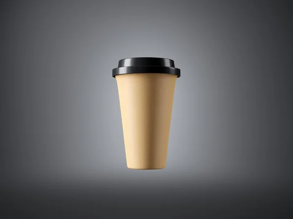 Taza de papel artesanal marrón sobre fondo gris. renderizado 3d — Foto de Stock