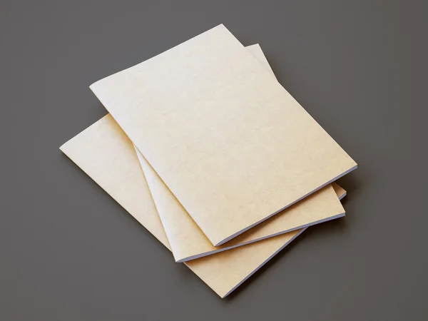 Set of golden color notebooks on the gray background. Horizontal. 3d render — Zdjęcie stockowe