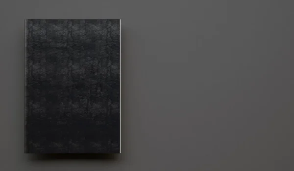 Caderno com capa de couro preto no fundo cinza. Renderização 3d — Fotografia de Stock