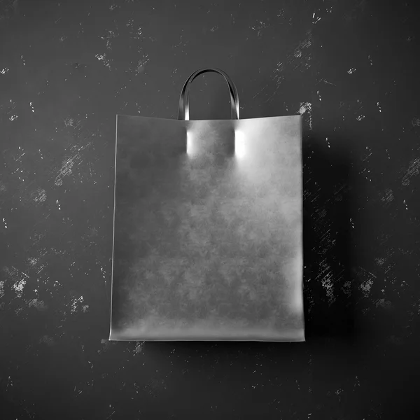 Conceito de saco de pacote preto no fundo escuro. Renderização 3d — Fotografia de Stock
