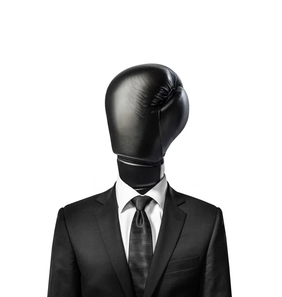 Concept of business man with boxing glove instead head. White wall on the background. — Stock Photo, Image