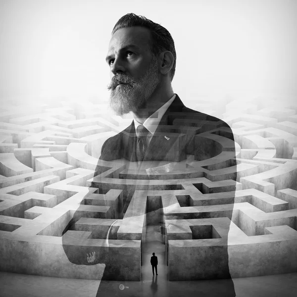 Stylish businessman and labyrinth — Stok fotoğraf