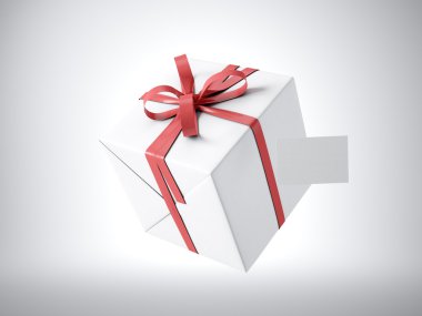 Kırmızı kurdeleli beyaz hediye kutusu