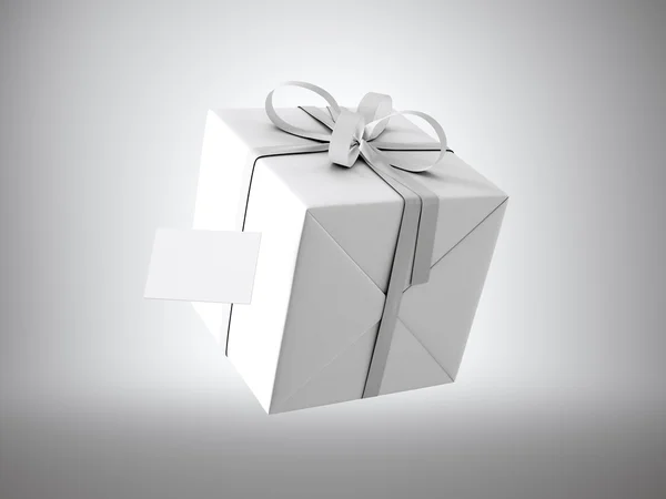 White gift box with white ribbon — Stock Photo, Image