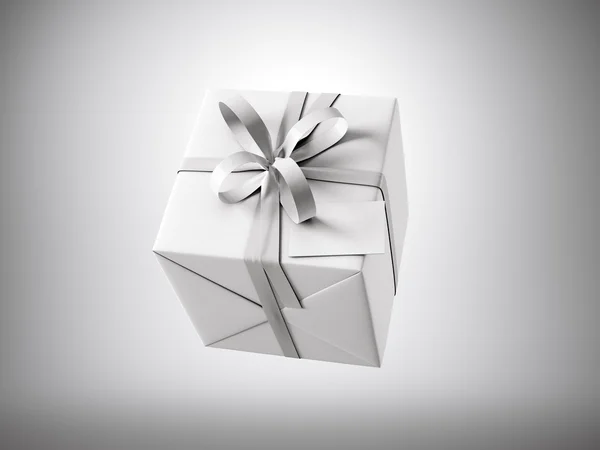 White gift box with white ribbon — Stock Photo, Image