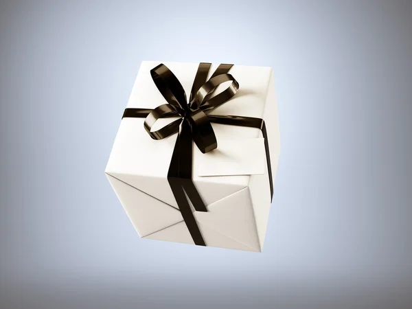 Witte geschenkdoos met een zwart lint — Stockfoto