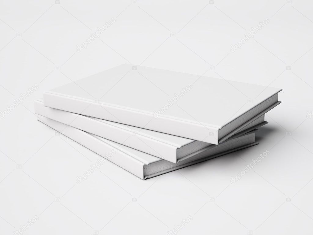 Photo of three blank white books