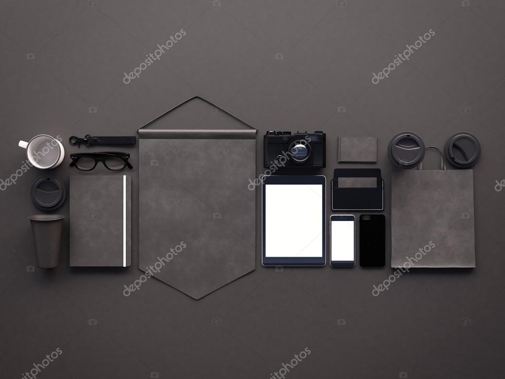 Set di elementi generici da ufficio di design sullo sfondo ...