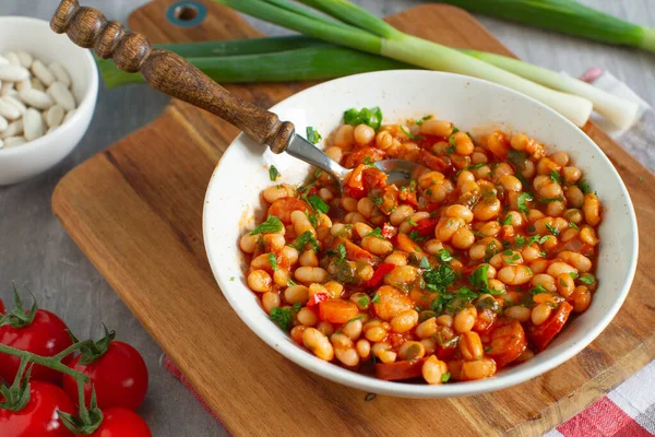 Guiso Frijol Blanco Casero Estilo Rústico Una Mesa — Foto de Stock