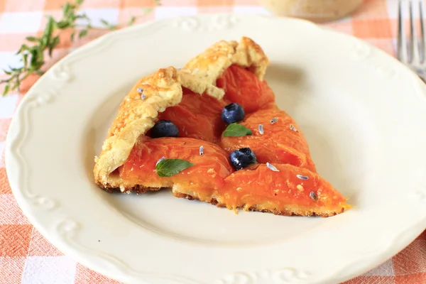 Torta de fatia crosta simples de massa curta com damascos frescos Fotografia De Stock