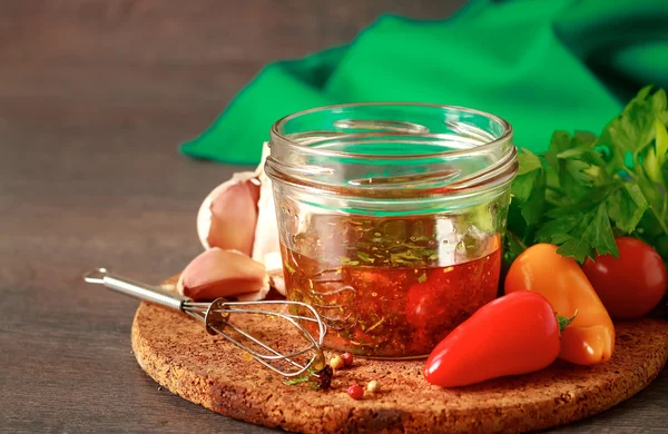 Homemade, rustic salad dressing — Stock Photo, Image