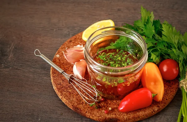 Homemade, rustic salad dressing — Stock Photo, Image