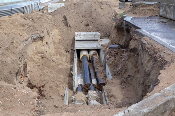 Naprawa Wodociągów Kanalizacji Miejskiej Wymiana Rur Urządzeń Blokujących — Zdjęcie stockowe
