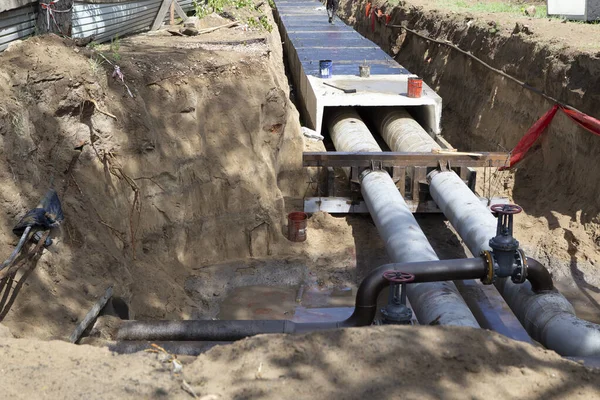 Naprawa Wodociągów Kanalizacji Miejskiej Wymiana Rur Urządzeń Blokujących — Zdjęcie stockowe