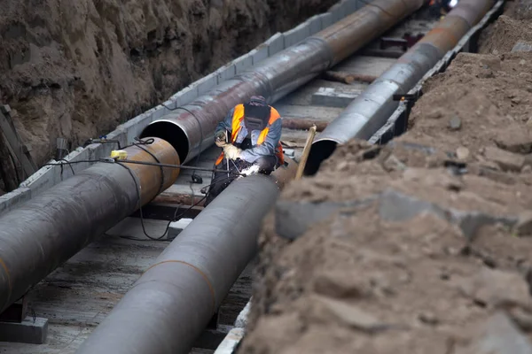 Reparación Del Suministro Agua Alcantarillado Ciudad Sustitución Tuberías Dispositivos Bloqueo — Foto de Stock