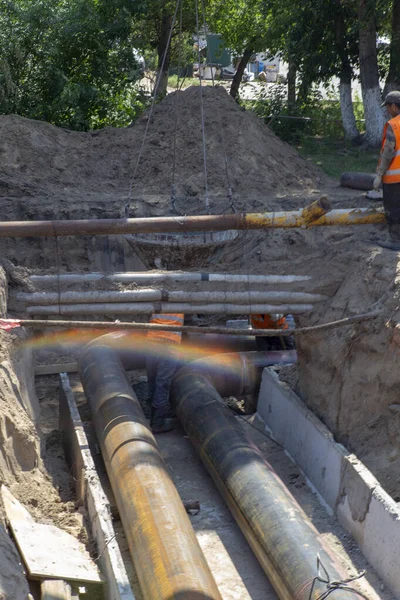 Reparatie Van Watervoorziening Riolering Stad Vervanging Van Leidingen Vergrendelingen — Stockfoto