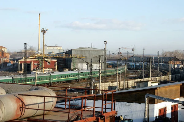 Large Railway Junction Train Station River Bank Eastern Siberia — Stock Photo, Image