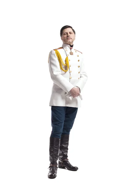 Man in Russische officier jas — Stockfoto