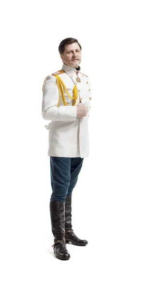 ชายในเสื้อโค้ทเจ้าหน้าที่รัสเซีย — ภาพถ่ายสต็อก