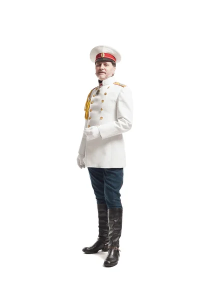 Man i rysk officer päls — Stockfoto