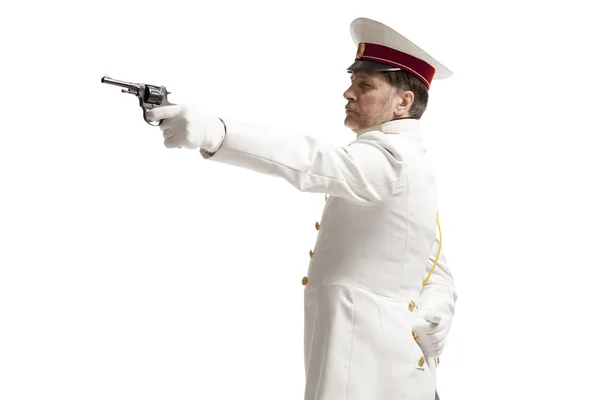 Muž v plášti ruský důstojník — Stock fotografie