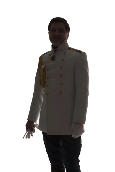 Muž v plášti ruský důstojník — Stock fotografie