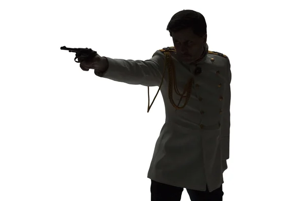 Мужчина в пальто русского офицера — стоковое фото