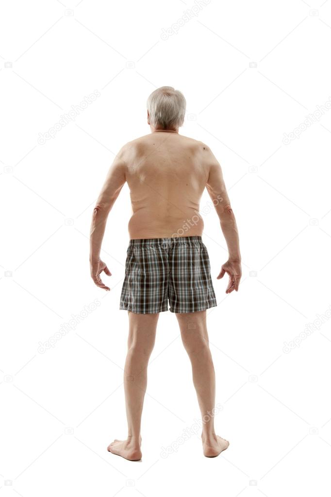 naked senior man back