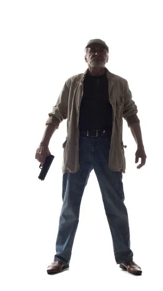 Elderly man with a gun — Stock Photo, Image