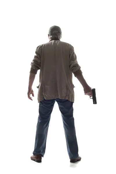 Oudere man met een pistool Rechtenvrije Stockfoto's