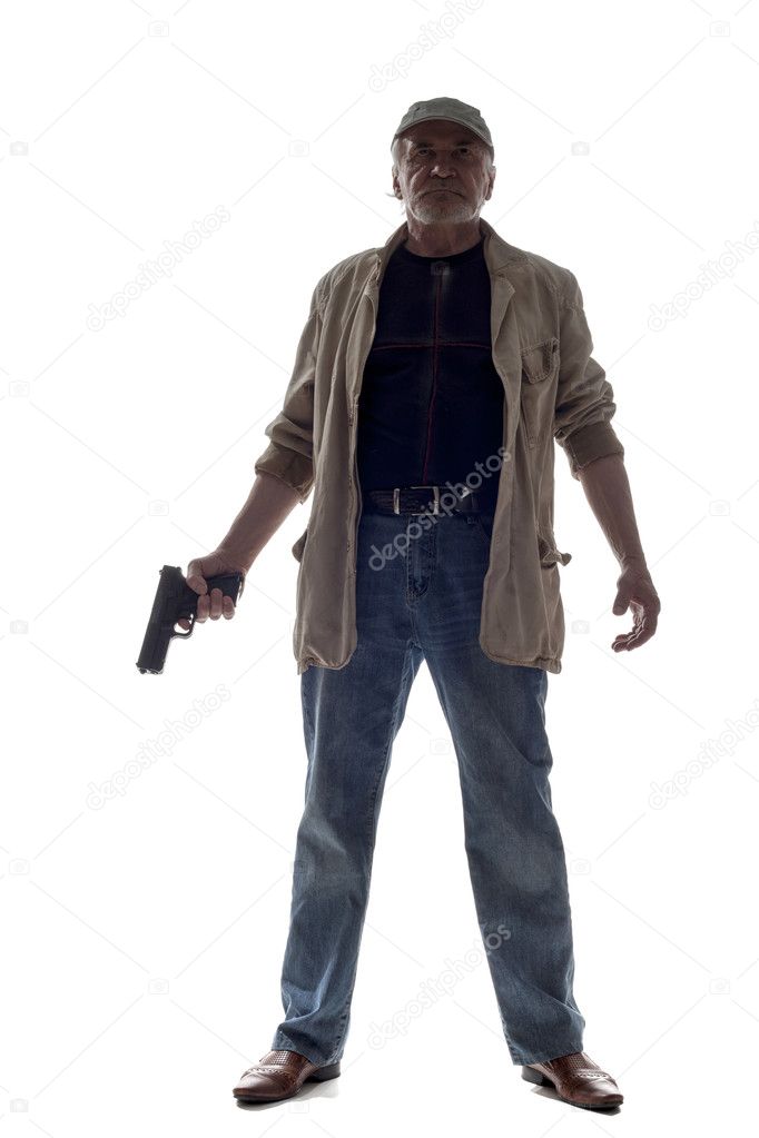 elderly man with a gun