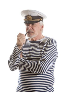 Old sailor man smokes pipe clipart
