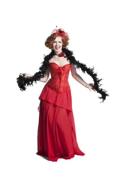 Bella donna in abito da carnevale rosso — Foto Stock