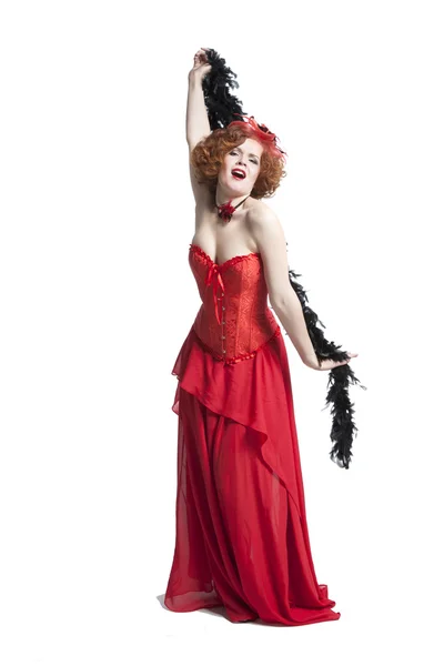 Jolie femme en robe de carnaval rouge — Photo