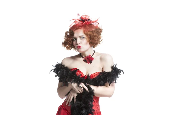 Mujer bonita en vestido de carnaval rojo — Foto de Stock