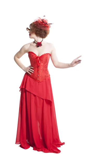Mooie vrouw in rode carnaval jurk — Stockfoto