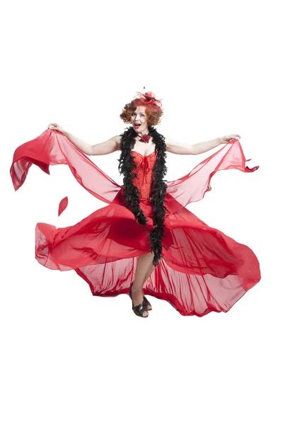 Mulher bonita em vestido de carnaval vermelho — Fotografia de Stock